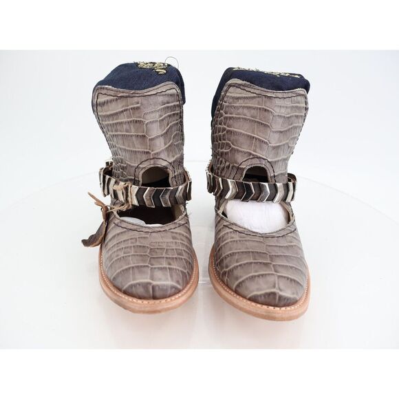 Freebird By Steven Blade Boot Womens 9 Stone Gray Croc Block Heel Slip On NEW - Picture 2 of 11